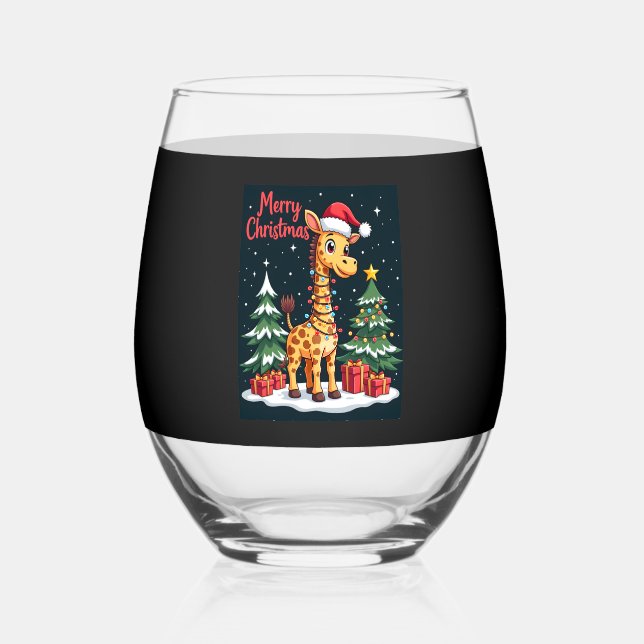 Vaso De Vino Giraffe Merry Christmas Tree Lighting Santa Giraff (Anverso)