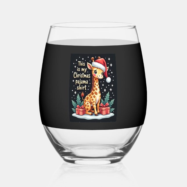 Vaso De Vino Giraffe Wearing Santa Hat Matching Christmas Pajam (Anverso)
