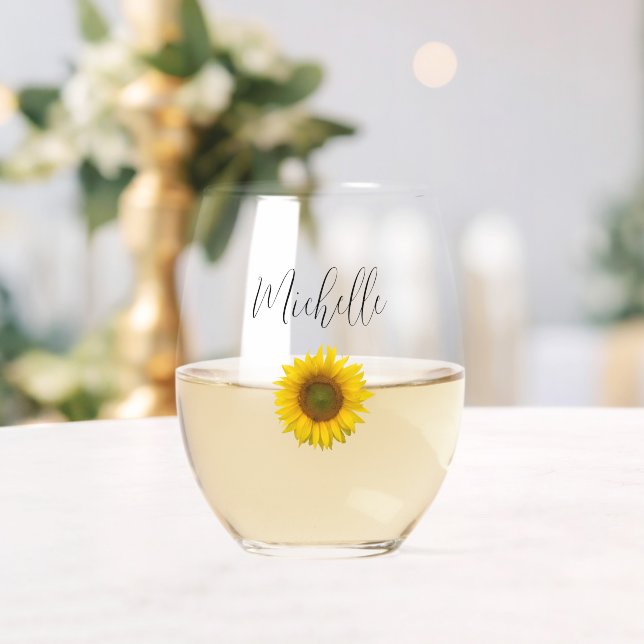 Vaso De Vino Girasol amarillo Elegante Floral Botánica (Insitu (Boda))
