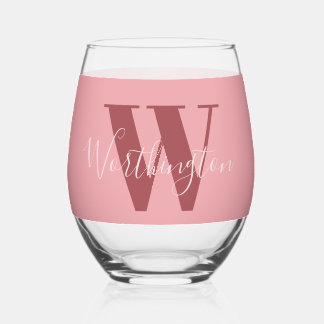 Vaso De Vino Girly Monograma y Nombre Rojo rosa