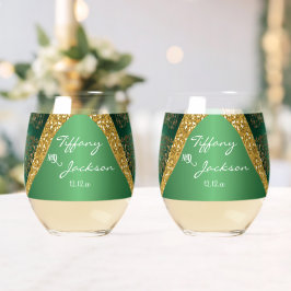 Vaso De Vino Glam Gold Purpurina Green Metallic Boda