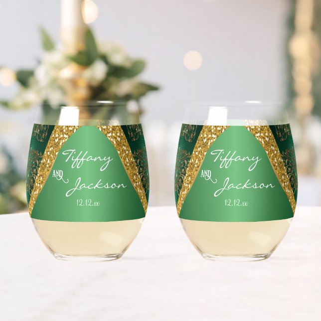 Vaso De Vino Glam Gold Purpurina Green Metallic Boda (Insitu (Boda))