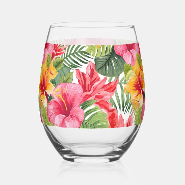 Vaso De Vino Glassware de Flores Tropicales (Anverso)