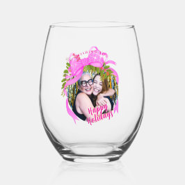 Vaso De Vino Glittering Pink Ribbon Navidades Blue