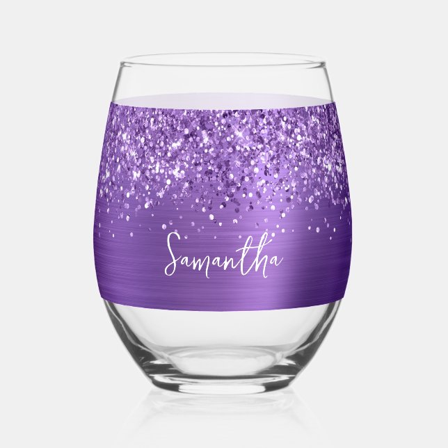 Vaso De Vino Glittery Amethyst Glam Name (Anverso)