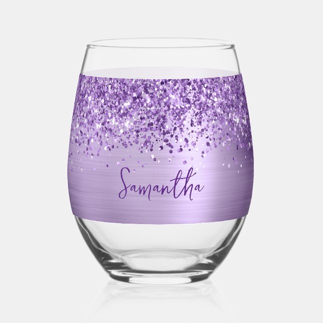 Vaso De Vino Glittery Light Purple Glam Name (Anverso)