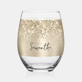 Vaso De Vino Glittery Pale Gold Glam Name