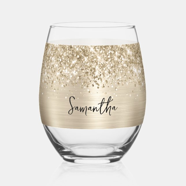 Vaso De Vino Glittery Pale Gold Glam Name (Anverso)