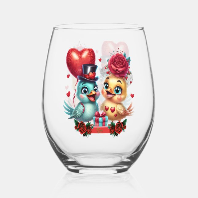 Vaso De Vino Globo cardíaco y magia Rosa: un romance de plumas, (Anverso)