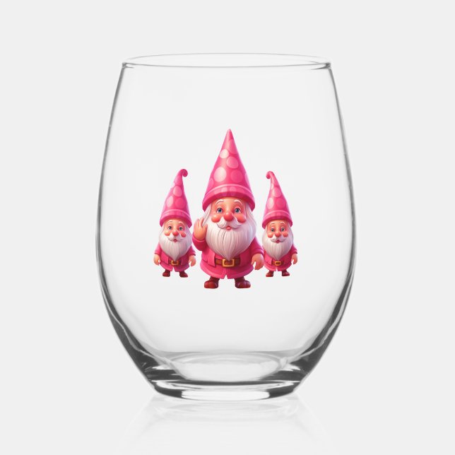 Vaso De Vino Gnome de Navidades rosados (Anverso)