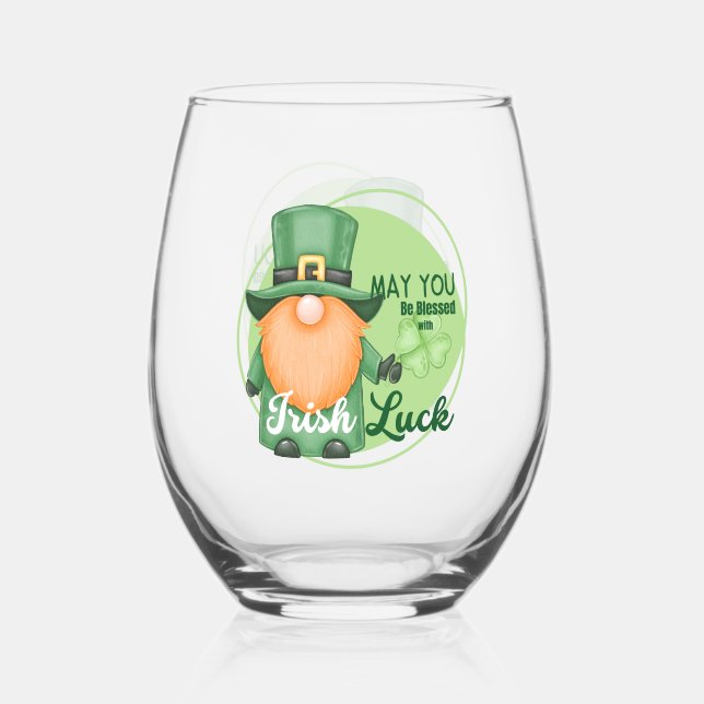 Vaso De Vino Gnome del diseño del Día de San Patricio (Reverso )