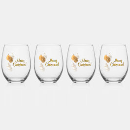 Vaso De Vino Gold and White Christmas Balls Custom Text