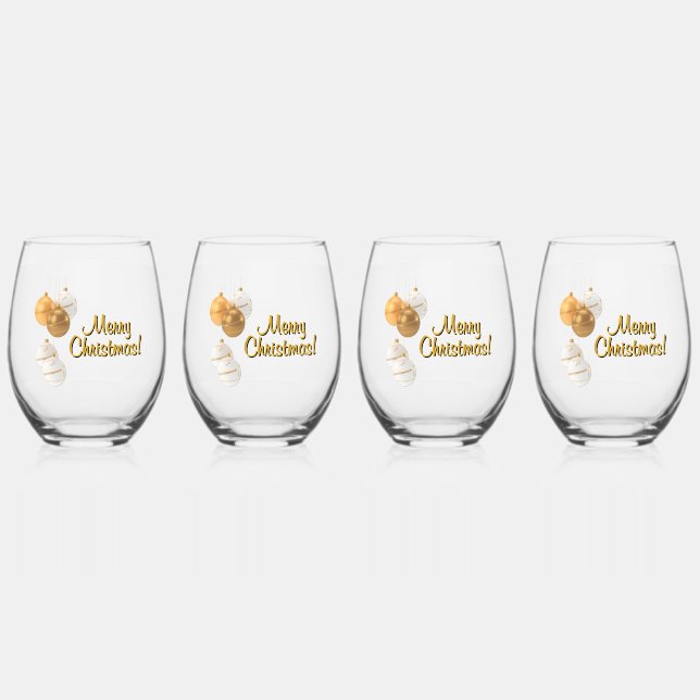 Vaso De Vino Gold and White Christmas Balls Custom Text (Anverso)
