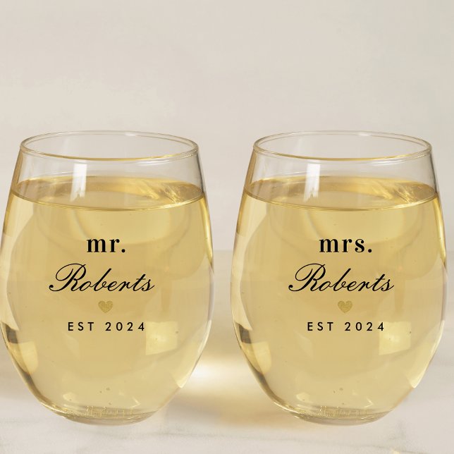 Vaso De Vino Gold Heart Mr. y Mrs. Newlyw Gift (Subido por el creador)