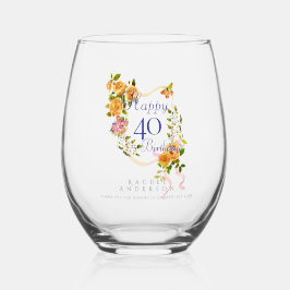 Vaso De Vino Gold Rose Ribbon 40th Birthday