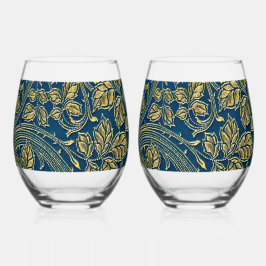 Vaso De Vino Golden Blue Elegance   