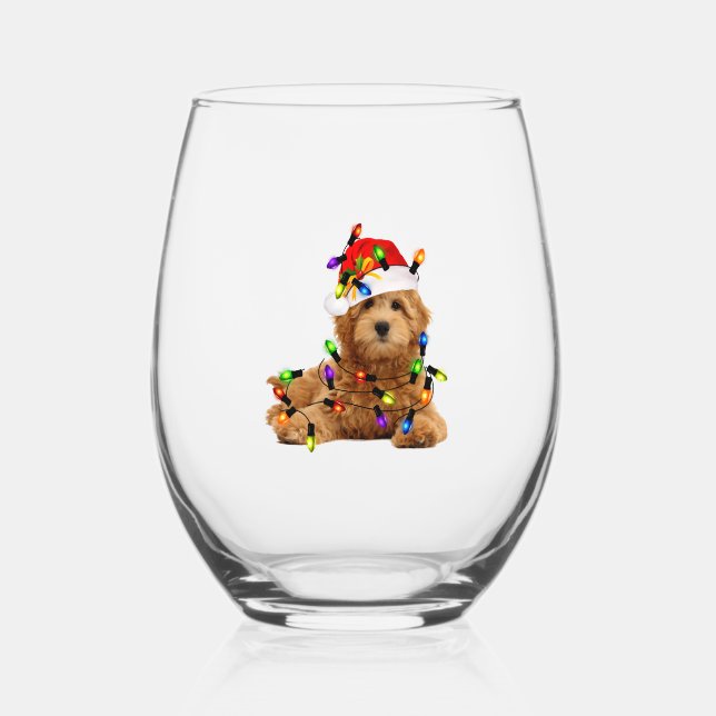 Vaso De Vino Goldendoodle Santa Dog (Anverso)