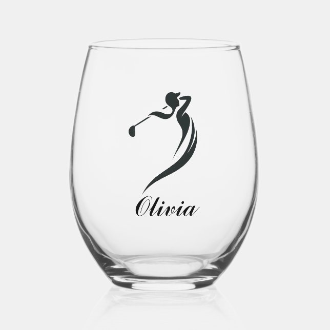 Vaso De Vino Golfer femenina personalizada (Anverso)