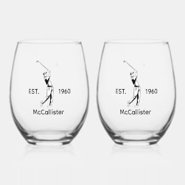 Vaso De Vino Golfer y nombre y año personalizados