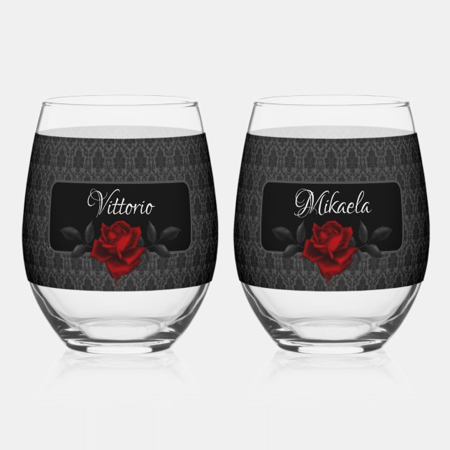 Vaso De Vino Gothic Black Damask Rose Wedding (Anverso)