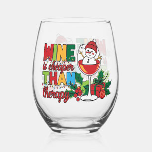 Vaso De Vino Graciosa terapia de snowman tomando Navidades fies