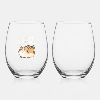 Vaso De Vino Gracioso gato perezoso -'Lo haré mañana'