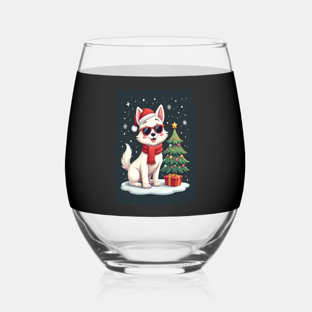Vaso De Vino Gracioso perro de gafas de sol festivo con árbol d (Anverso)