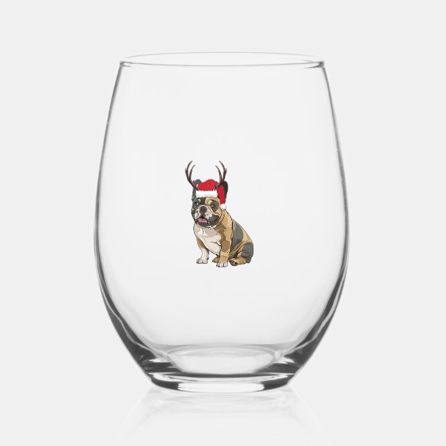 Vaso De Vino Graciosos Navidades de Bulldog franceses (Anverso)