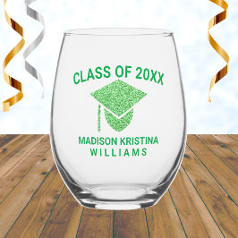 Vaso De Vino Grad Glam Green Cap Name Clase De Graduación
