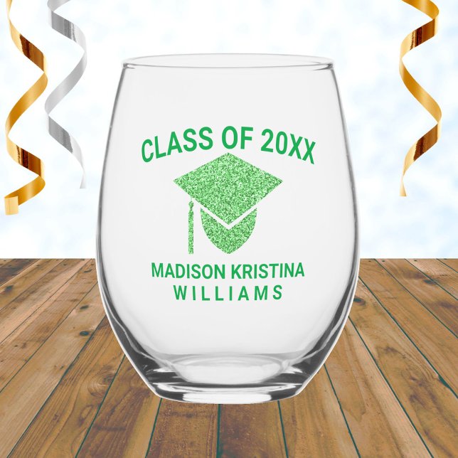 Vaso De Vino Grad Glam Green Cap Name Clase De Graduación (Subido por el creador)