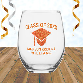 Vaso De Vino Grad Glam Naranja Cap Nombre Clase De Graduación