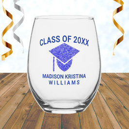 Vaso De Vino Grad Glam Navy Cap Name Clase De Graduación