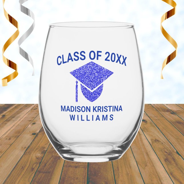 Vaso De Vino Grad Glam Navy Cap Name Clase De Graduación (Subido por el creador)