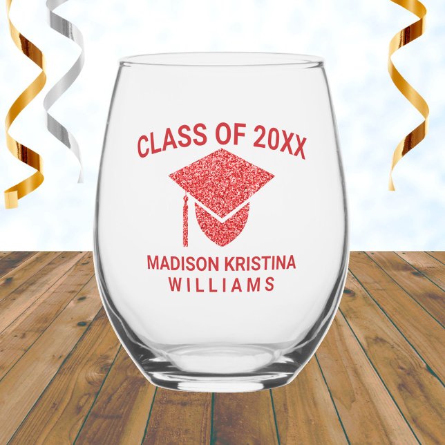 Vaso De Vino Grad Glam Red Cap Name Clase De Graduación (Subido por el creador)