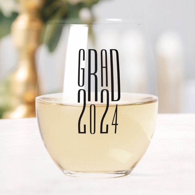 Vaso De Vino Graduación de Grado Superior de la Escuela Secunda (Grad College High School Senior Graduation Stemless Wine Glass)