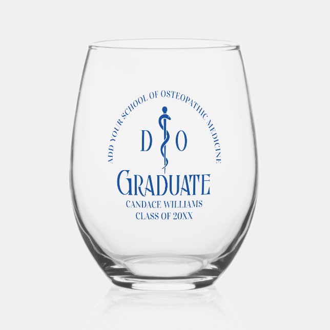 Vaso De Vino Graduación de la Escuela Médica Osteopática Azul (Anverso)