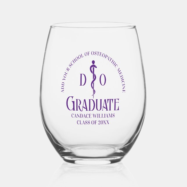 Vaso De Vino Graduación de la Escuela Médica Osteopática Púrpur (Anverso)