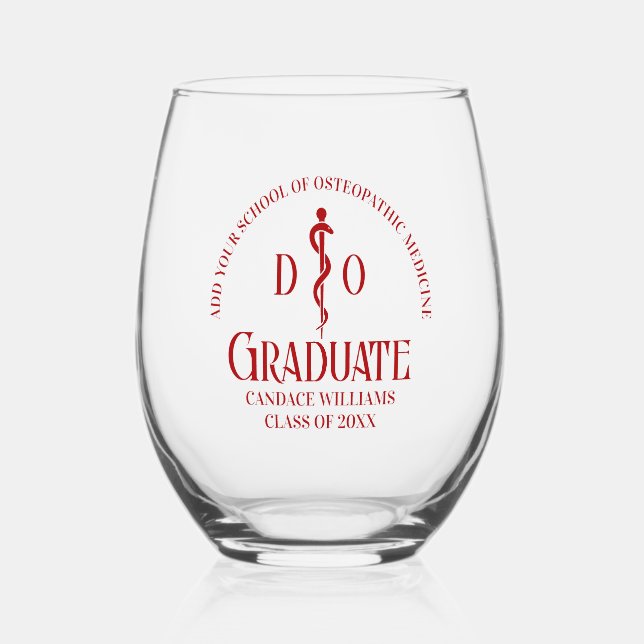 Vaso De Vino Graduación de la Escuela Médica Osteopática Roja (Anverso)