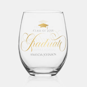 Vaso De Vino Graduación de nombre de graduado de guión dorado
