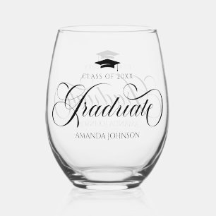 Vaso De Vino Graduación de nombre de graduado de script negro