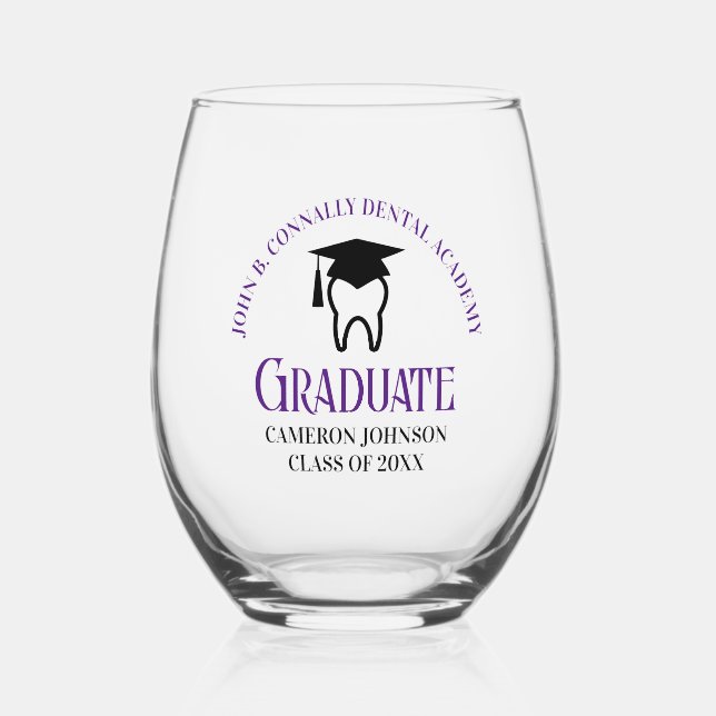 Vaso De Vino Graduación de Personalizado Dentista de la Escuela (Anverso)