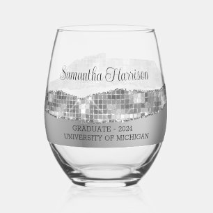Vaso De Vino Graduación en Silver Satin y Purpurina College