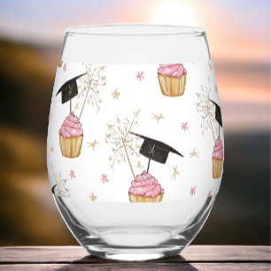 Vaso De Vino Graduación Graduación de tarta rosa Cap Sparkler