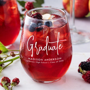 Vaso De Vino Graduación manuscrita de escritura blanca