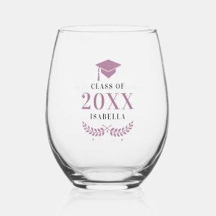 Vaso De Vino Graduación morada Cap Laurel Personalizado Grad Gi