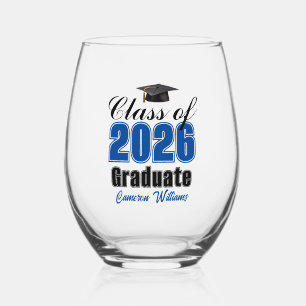 Vaso De Vino Graduación Personalizada Azul Clase de 2026