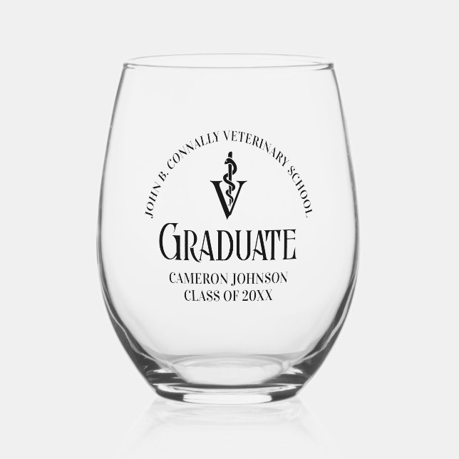 Vaso De Vino Graduación personalizada de la Escuela Veterinaria (Anverso)