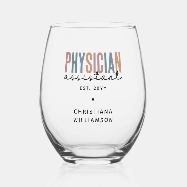 Vaso De Vino Graduación personalizada de un asistente de médico (Anverso)