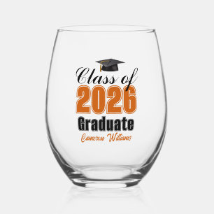 Vaso De Vino Graduación Personalizada Naranja Clase de 2026