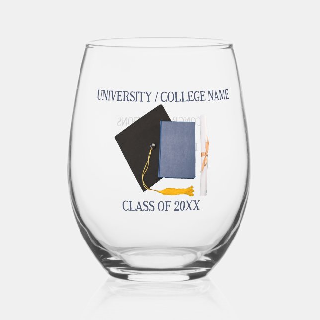Vaso De Vino Graduación universitaria Vidrio sin Estúmulo (Anverso)